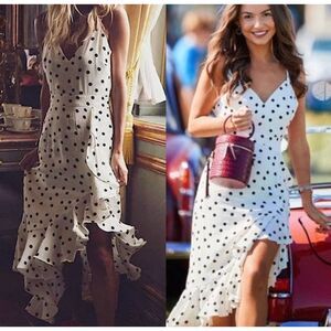 Lovers + Friends Womens Polka Dot Bridget Midi Ruffle Dress Ivory Black Sz Small